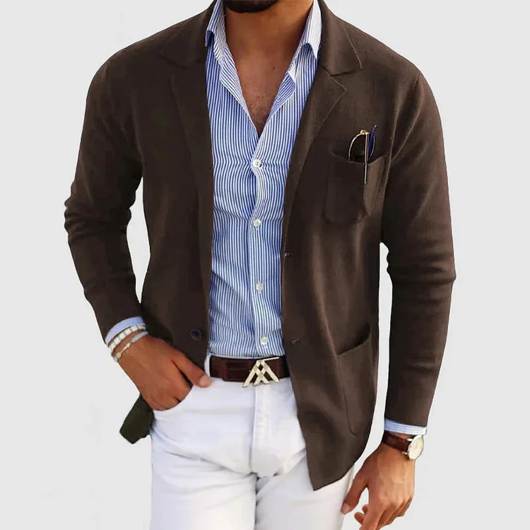 THOMS THREAD | Herren-strickjacke mit lässigen knöpfen, taschen und reverskragen, einfarbig, langärmelig