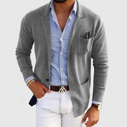 THOMS THREAD | Herren-strickjacke mit lässigen knöpfen, taschen und reverskragen, einfarbig, langärmelig