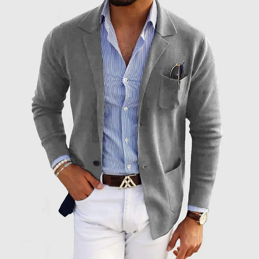 THOMS THREAD | Herren-strickjacke mit lässigen knöpfen, taschen und reverskragen, einfarbig, langärmelig