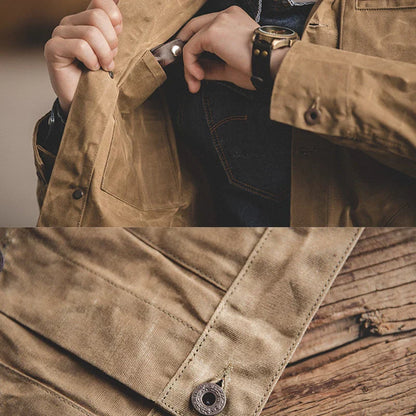 THOMS THREAD | Rustikale Handgefertigte Herren Segeltuch Öl Wachs Jacke