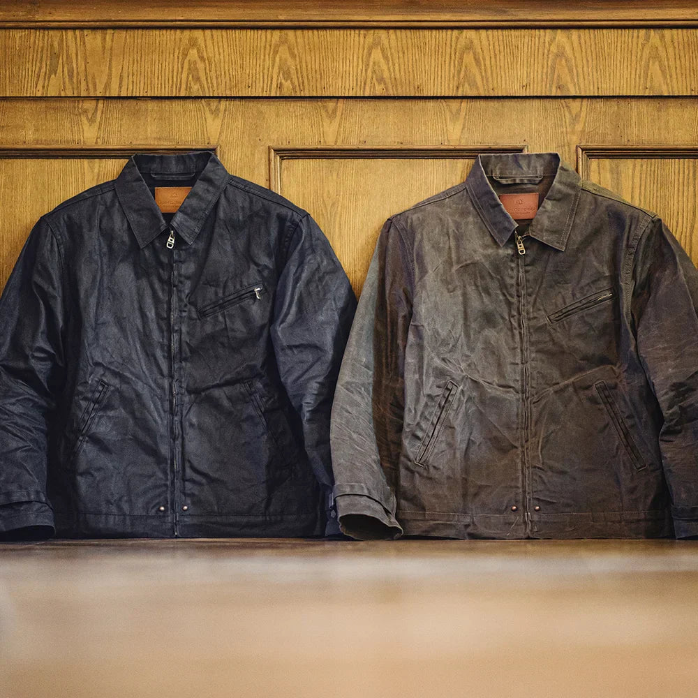 THOMS THREAD | Vintage-Herrenjacke aus gewachstem Canvas - IV-Design mit Reißverschluss und Reverskragen, kurzer Schnitt, schlanke Passform für Frühjahr & Herbst