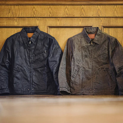 THOMS THREAD | Vintage-Herrenjacke aus gewachstem Canvas - IV-Design mit Reißverschluss und Reverskragen, kurzer Schnitt, schlanke Passform für Frühjahr & Herbst